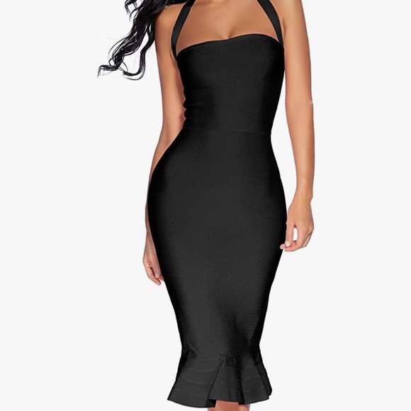 houstil women's v neck halter fishtail bandage bodycon dress party Strapless High Stretch Bodycon Maxi Dress with Thigh-High Slit for Evening  Events main image 0